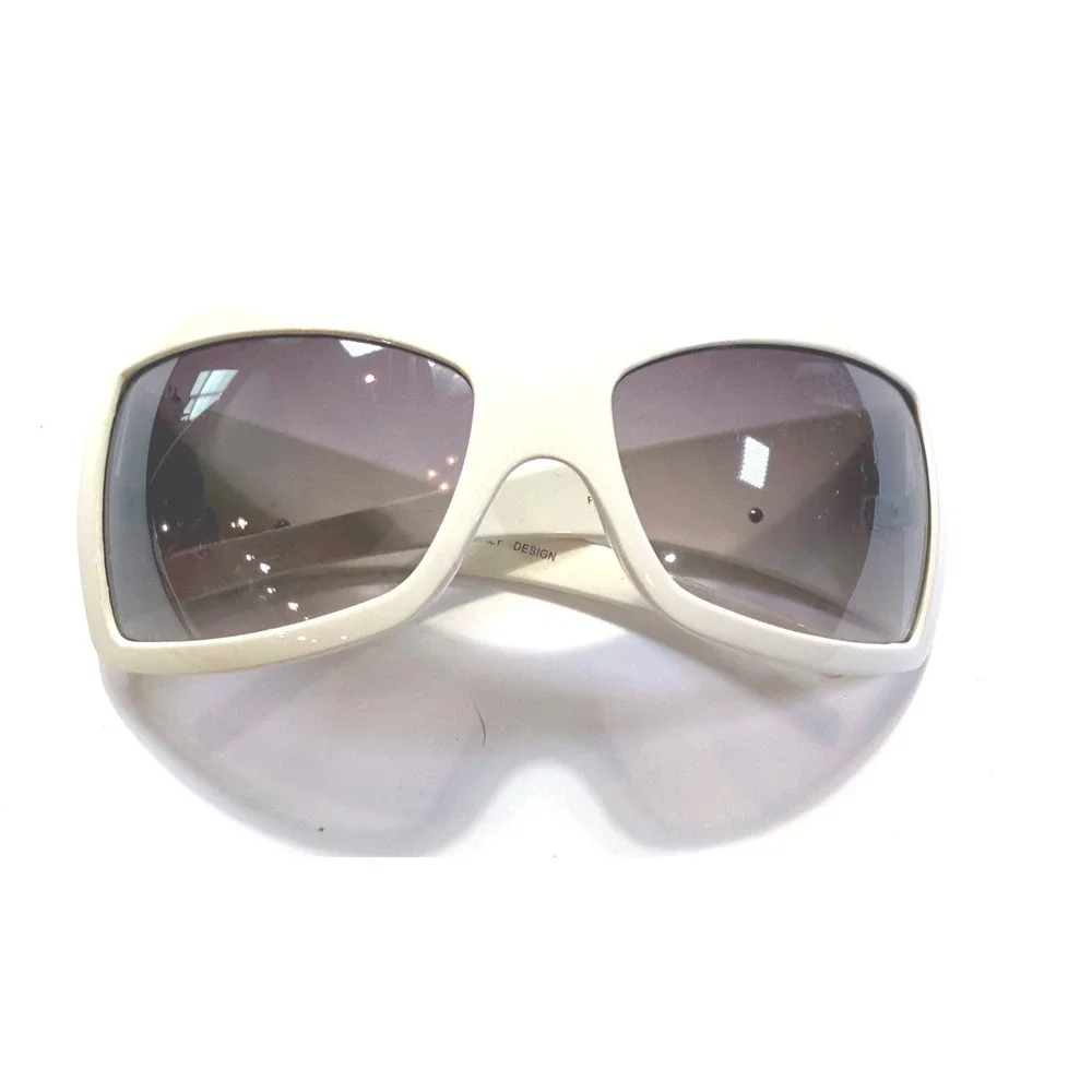 Italy Design White Shield Sunglasses Rhinestone Floral Detail  Wrap Around